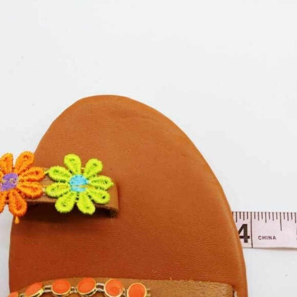 Womens Flat Sandal Brown Multicolor Floral 9.5 New - Picture 5 of 9